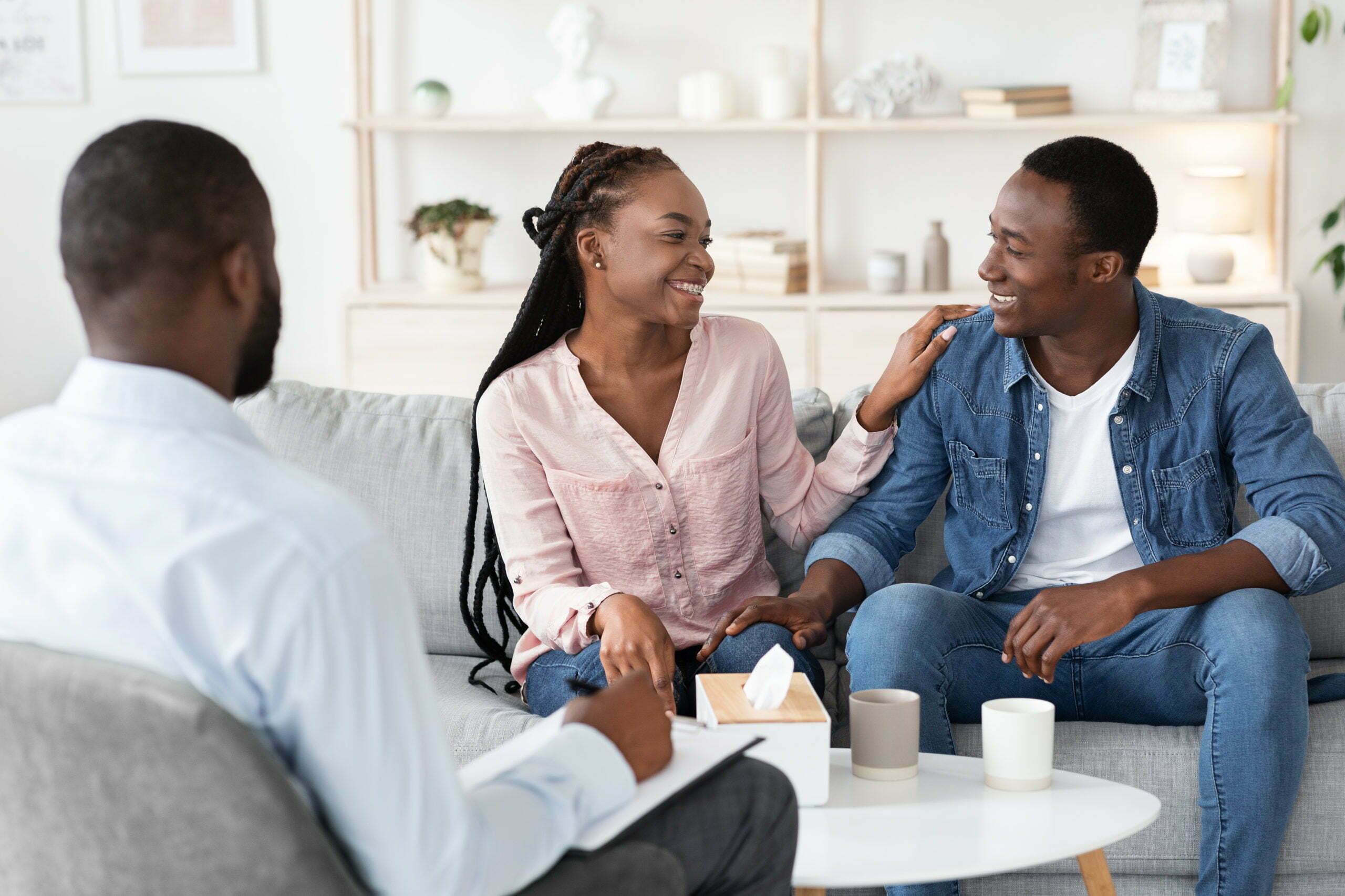 a group of people sitting in a room